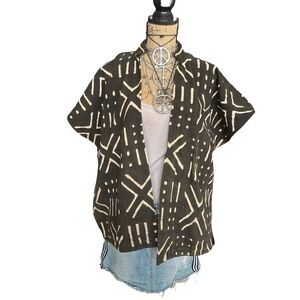 WOMEN'S ANN MOURICE MudCloth vest open jacket VINTAGE - SIZE L - LARGE OVERSIZED